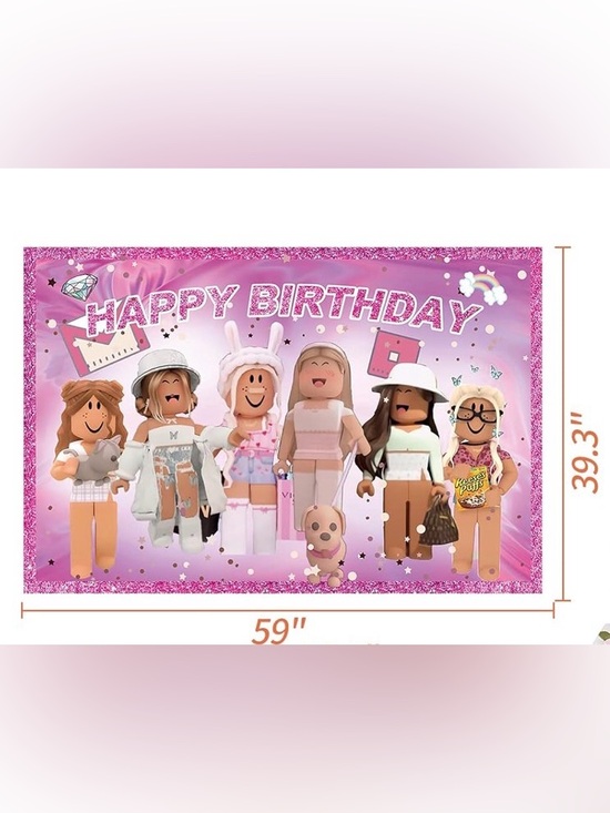 roblox Other - Roblox Happy Birthday Party Backdrop Pink Glitter Banner 59x39 Girls Decoration
